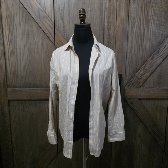 Everlane Tops - Everlane Striped Beige Button-Up Shirt